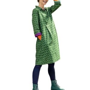 Gudrun Sjoden Green Geometric Print Cotton Linen Lagenlook Shirt Dress L Pockets